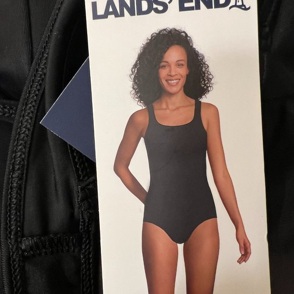 New Lands' End New Tugless Tank Swim Suit Scoop Neck Soft Cup Modest  Black M - Picture 7 of 9